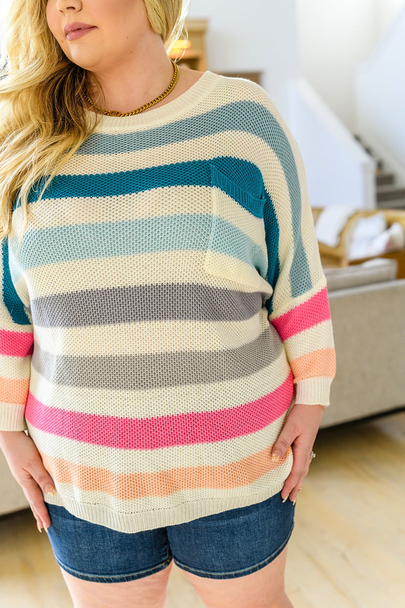 Happy Vibes Striped Quarter Sleeve Top