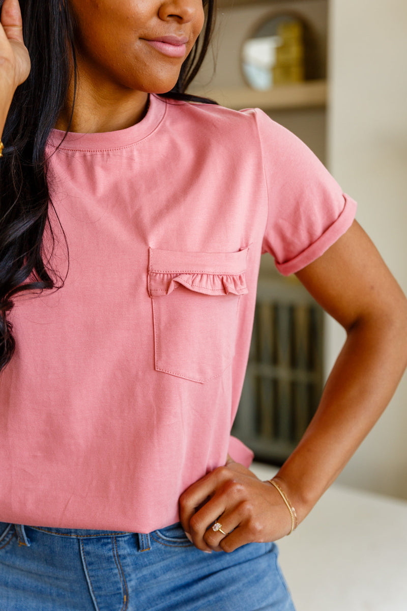 Here For Fun Ruffle Front Pocket Tee