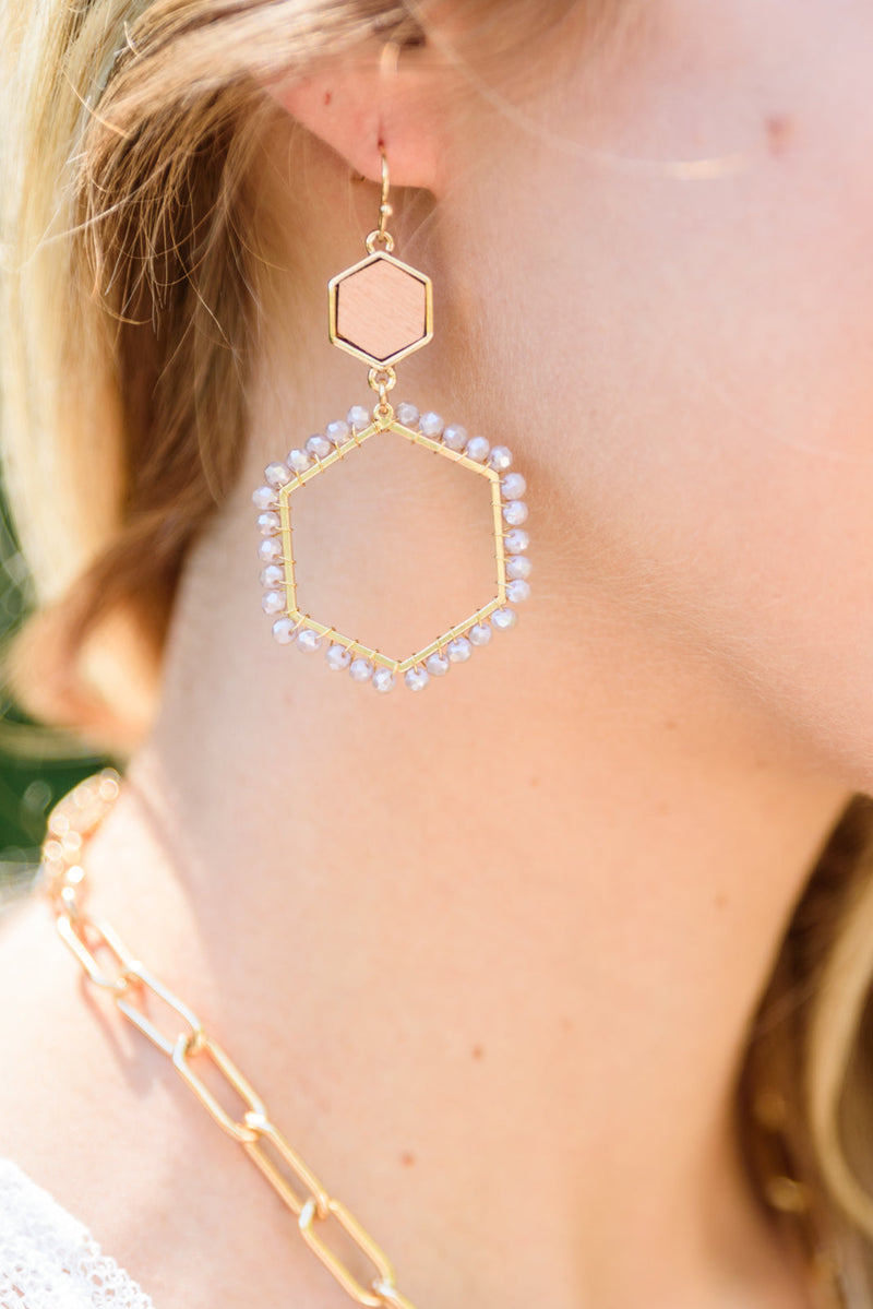 Hexagon and Crystal Earring