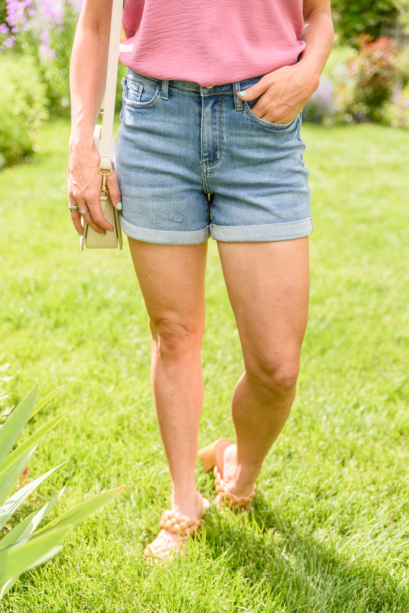 Judy Blue Hi-Rise Open Seam Cuffed Shorts