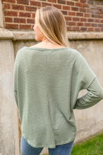 Hillside Views Waffle Knit Long Sleeve Top In Sage