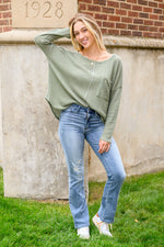 Hillside Views Waffle Knit Long Sleeve Top In Sage