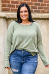 Hillside Views Waffle Knit Long Sleeve Top In Sage