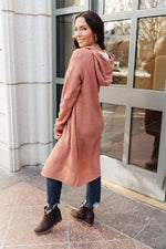 Hooded Cardigan In Red Sand