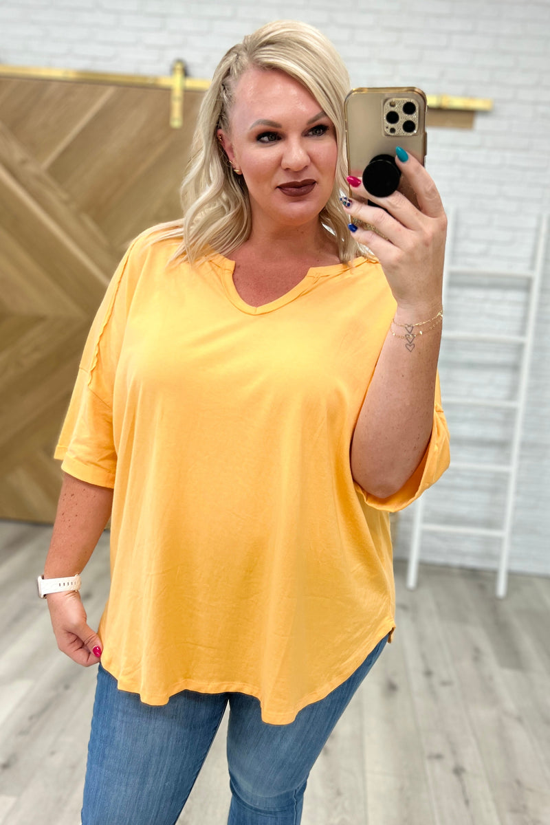 Notched Neck Drop Sleeve Top in Orange