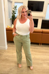 Judy Blue Phoebe High Rise Front Seam Straight Jeans in Sage