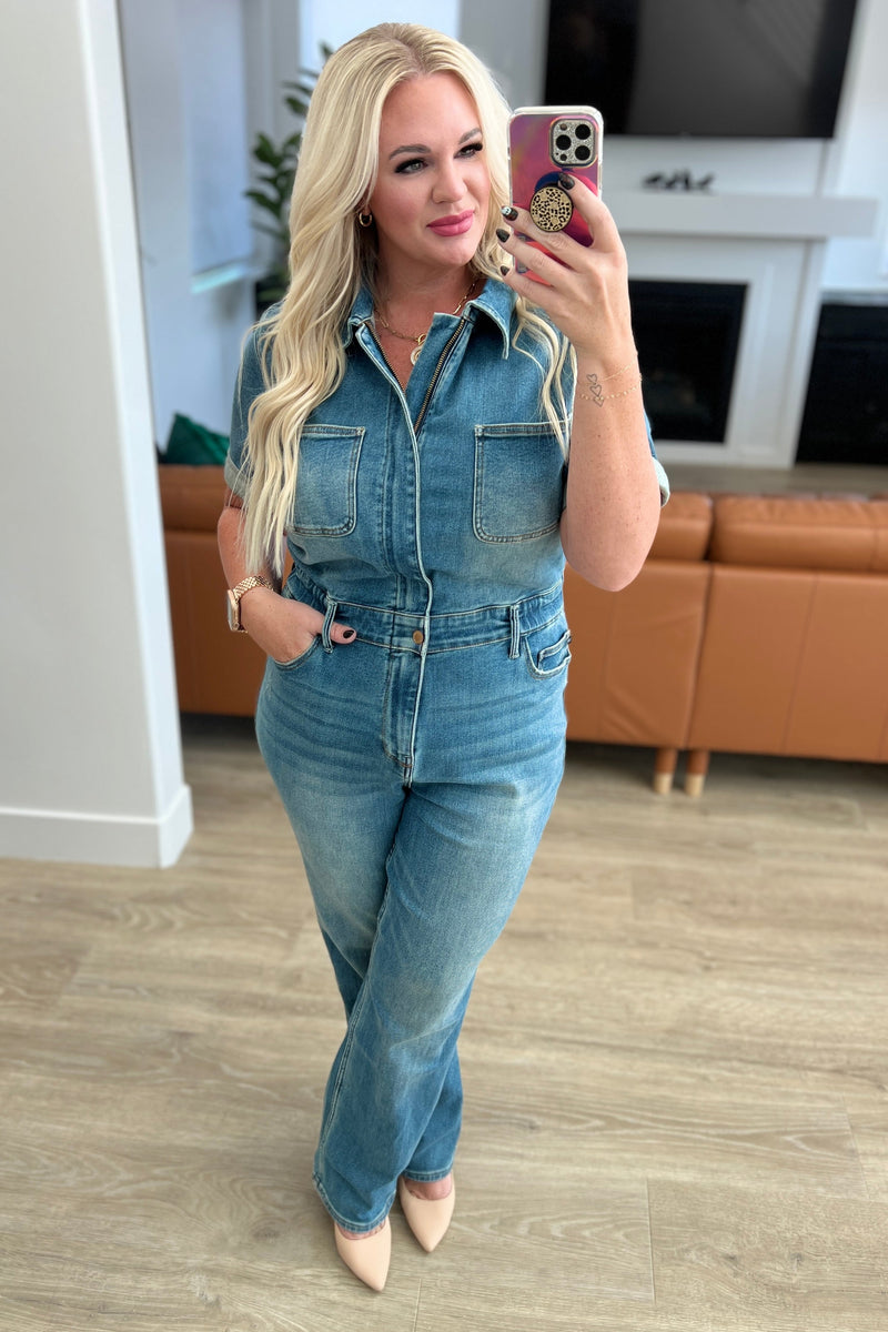 Judy Blue Sylvia Short Sleeve Denim Jumpsuit