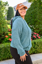 In This Together Fuzzy Knit Hoodie In Teal