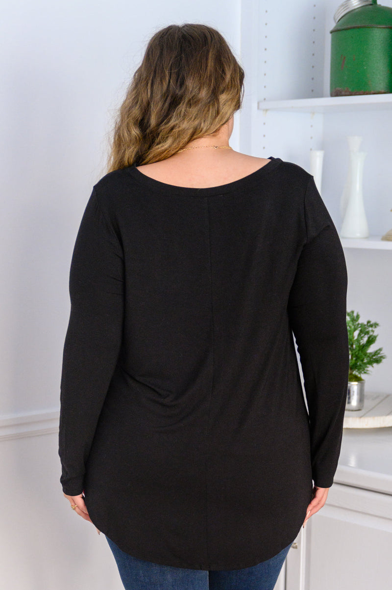 It's Your Move V Neck Long Sleeve Top In Black