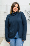 Janie Asymmetric Cowl Neck Jacket In Navy