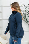 Janie Asymmetric Cowl Neck Jacket In Navy