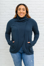 Janie Asymmetric Cowl Neck Jacket In Navy