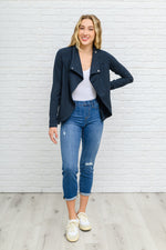 Janie Asymmetric Cowl Neck Jacket In Navy