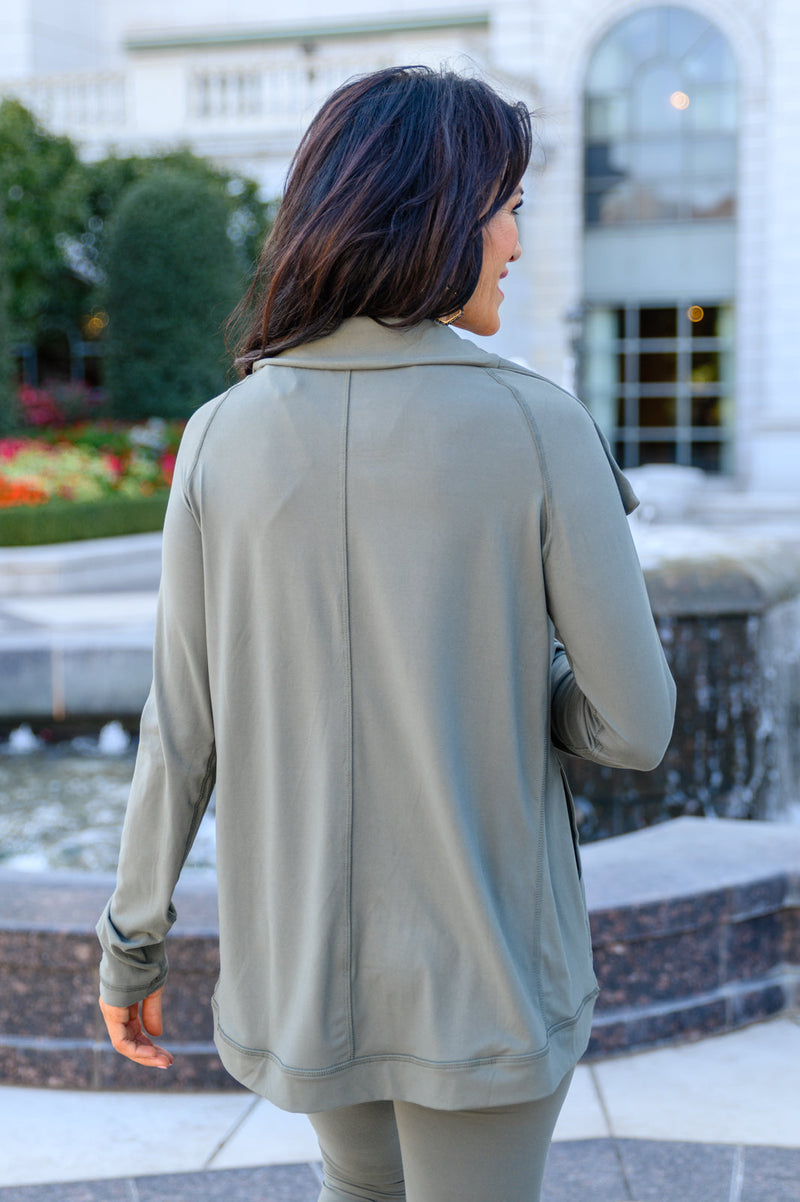 Janie Asymmetric Cowl Neck Jacket In Sage