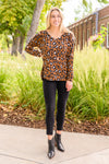 Just For Fun Long Sleeve V Neck Animal Print Top