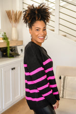 Just Go With It Crew Neck Sweater In Hot Pink Stripe