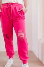 Kick Back Distressed Joggers Hot Pink