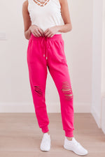 Kick Back Distressed Joggers Hot Pink