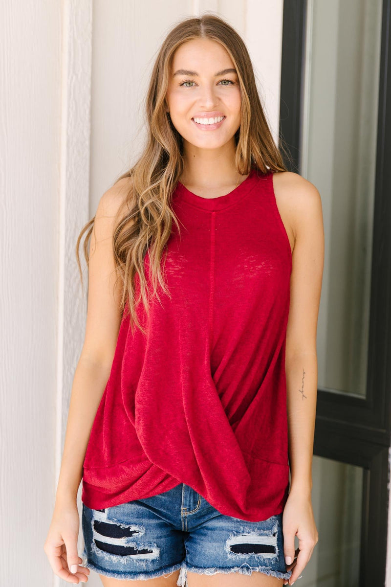 Knotted Hem Tank in Ruby Red