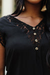 Lace Cap Sleeve Top in Black