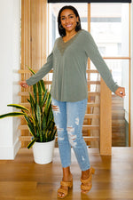 Lacey Long Sleeve V Neck In Olive