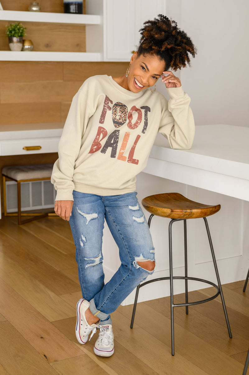 Let's Play Football Graphic Sweatshirt In Sand