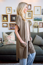 Light Breeze Short Sleeve Cardigan In Olive