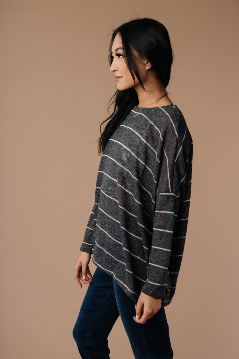 Lightweight Striped Pullover In Charcoal