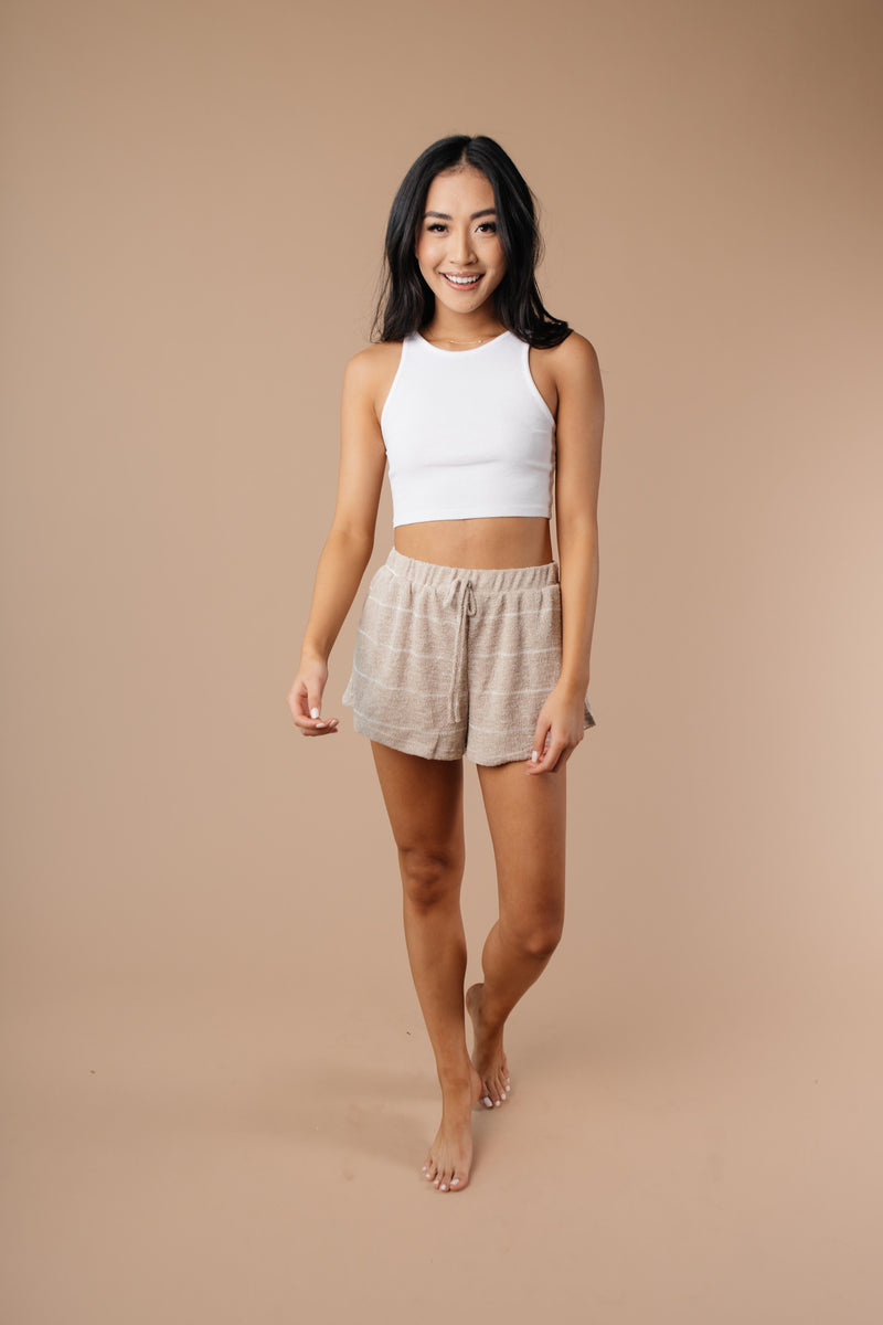 Lightweight Striped Shorts In Taupe