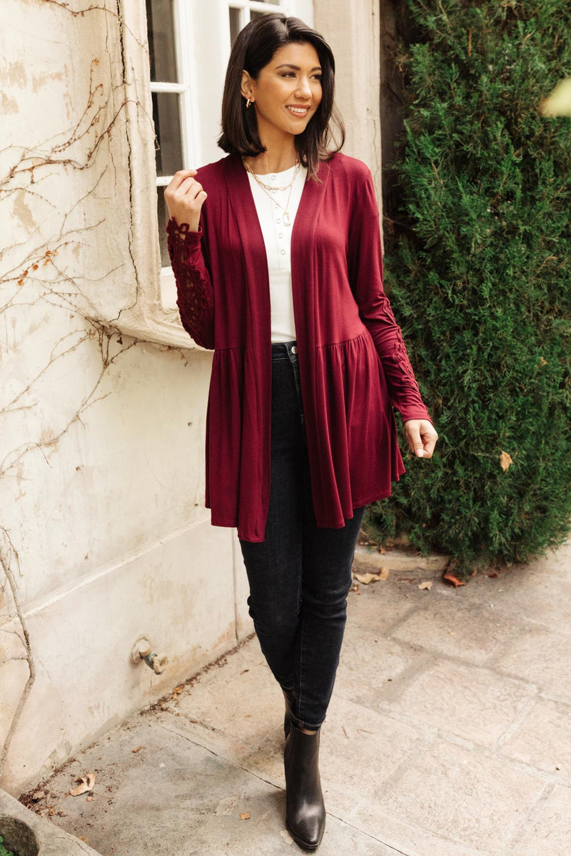 Little Bit Of Lace Cardigan in Burgundy