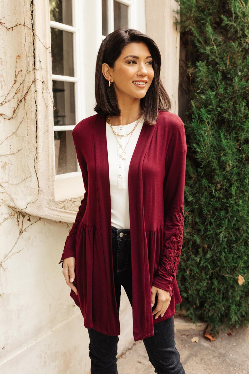 Little Bit Of Lace Cardigan in Burgundy