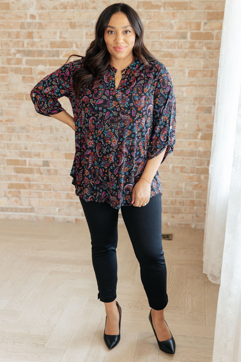 Lizzy Top in Black Paisley