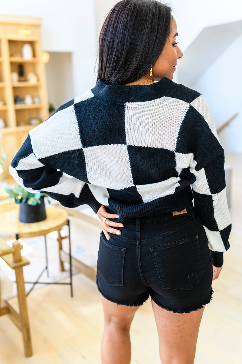 Lola Checkered Cardigan in Black & White