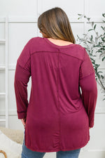 Long Sleeve Knit Top With Pocket In Burgundy