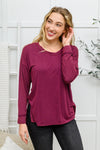 Long Sleeve Knit Top With Pocket In Burgundy