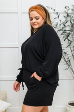Long Sleeve Oversized Soft Top & Shorts Set In Black