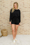 Long Sleeve Oversized Soft Top & Shorts Set In Black