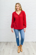 Long Sleeve Waffle Knit Top In Cranberry