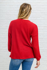 Long Sleeve Waffle Knit Top In Cranberry