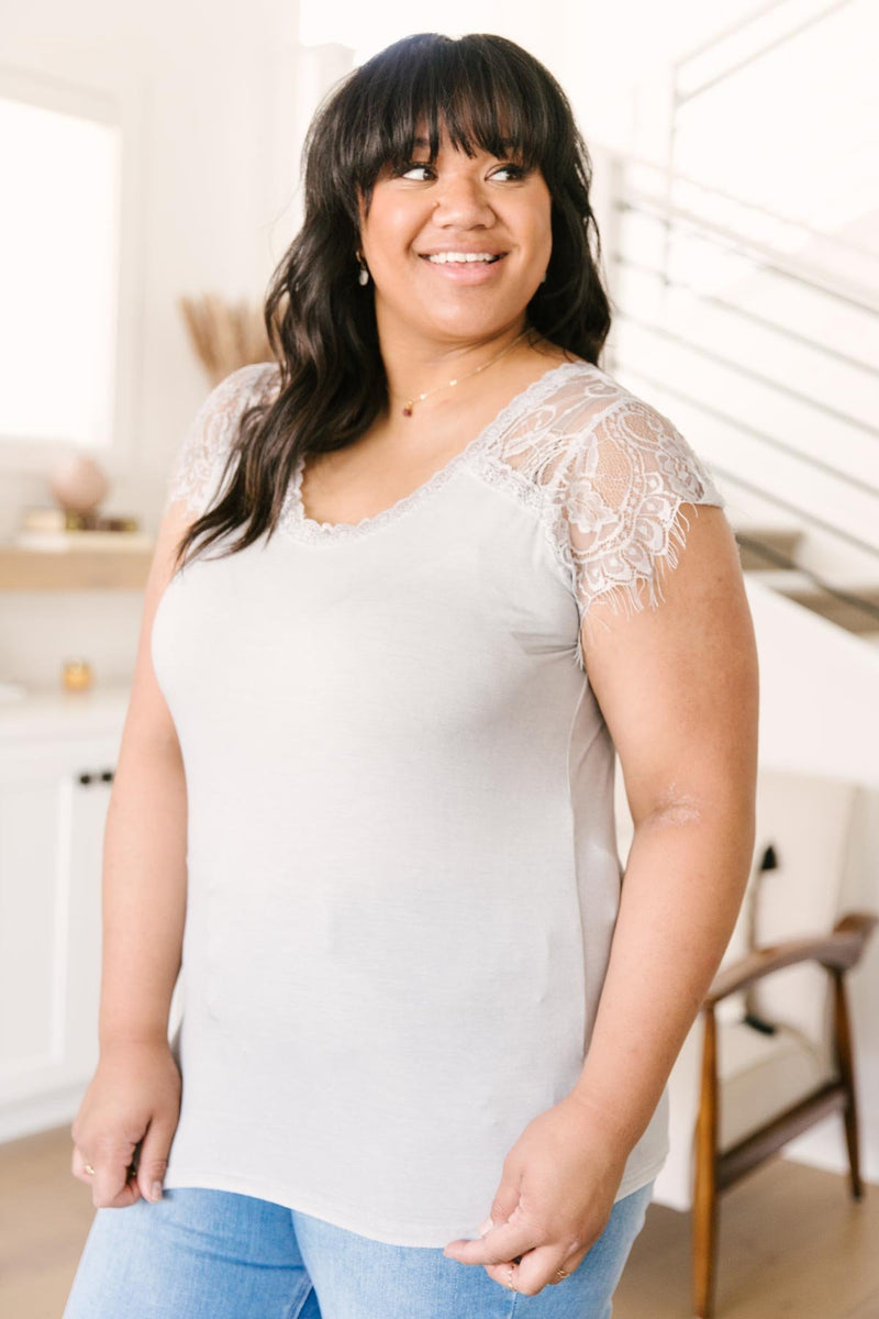 Lovely Lace Tee In Gray