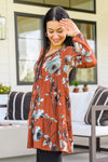 Lovely Meeting Tiered Floral Dress In Rust