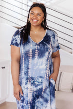 Miami Beach Tie Dye Maxi Dress In Navy