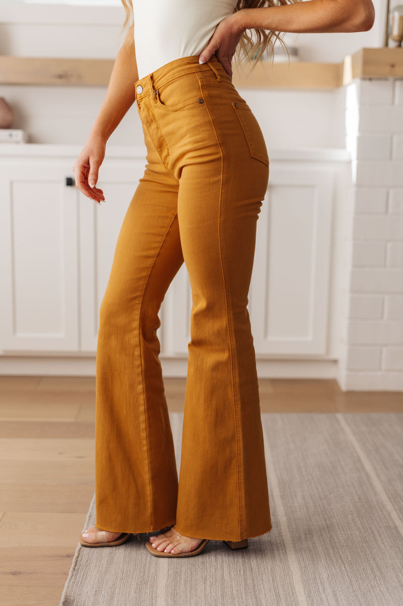 Judy Blue Melinda High Rise Control Top Flare Jeans in Marigold