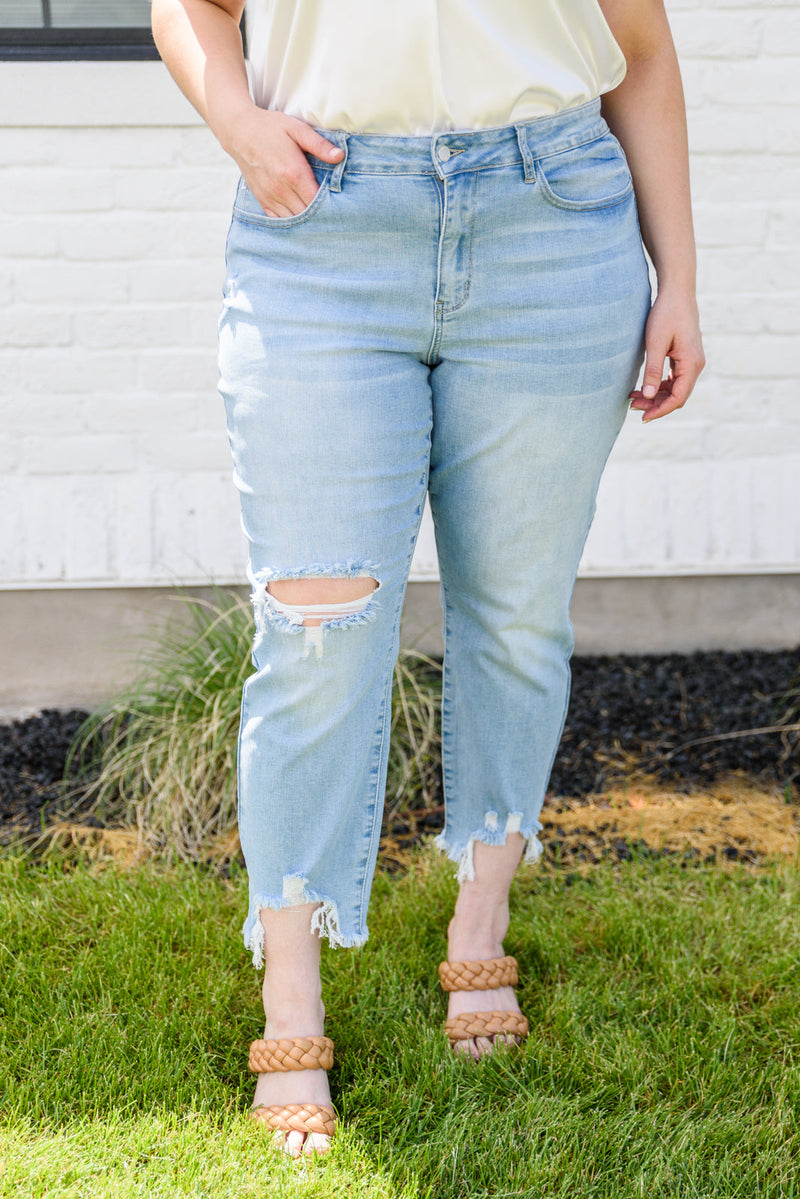 Judy Blue Mid-Rise Destroyed Hem Boyfriend Jeans