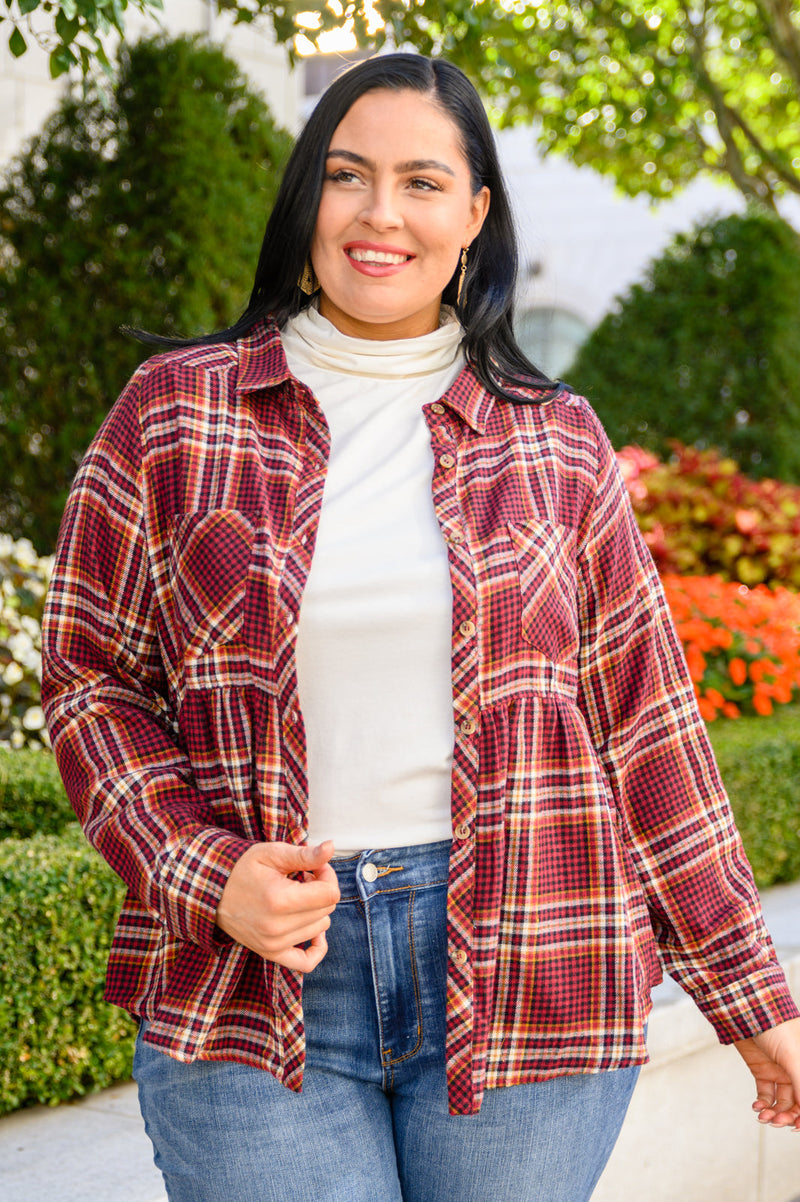 Music In Me Plaid Button Up In Burgundy