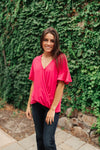 Nice Surprise Surplice Knit Top In Hot Pink