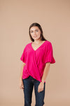 Nice Surprise Surplice Knit Top In Hot Pink