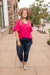 Nice Surprise Surplice Knit Top In Hot Pink