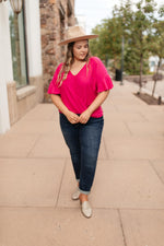 Nice Surprise Surplice Knit Top In Hot Pink