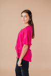 Nice Surprise Surplice Knit Top In Hot Pink